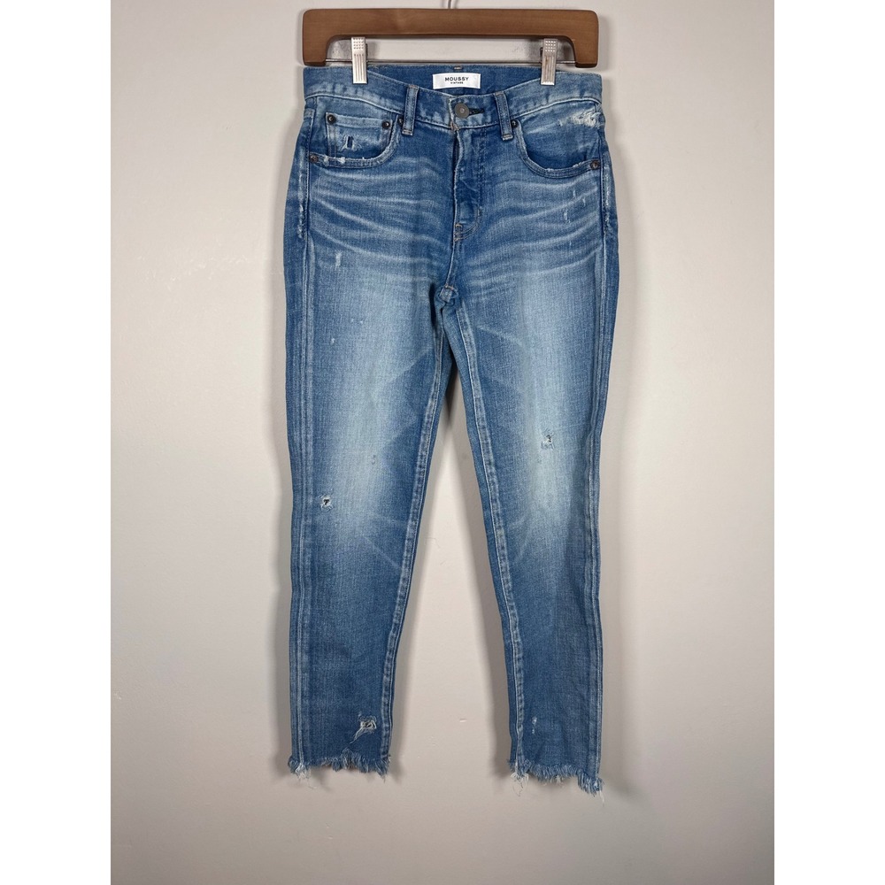 Moussy Diana Skinny Jeans Women 26 Blue Distressed Raw Hem ankle denim